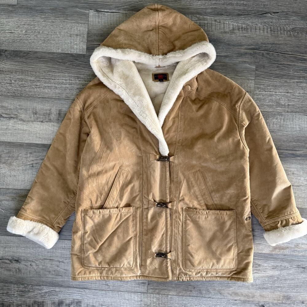 VTG Suede Leather Coat Women’s Large Sherpa Lined Chore Barn Western Winter Boho